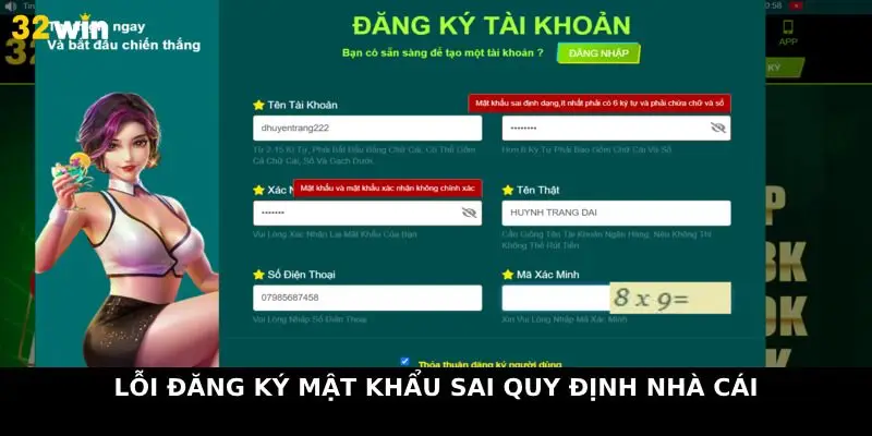 Lỗi đăng ký mật khẩu sai quy định nhà cái