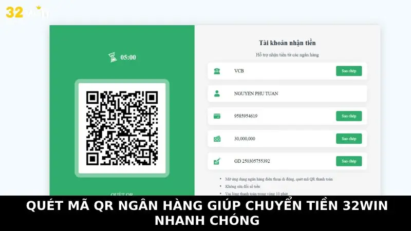 Quét mã QR ngân hàng giúp chuyển tiền 32Win nhanh chóng Quét mã QR ngân hàng giúp chuyển tiền 32Win nhanh chóng